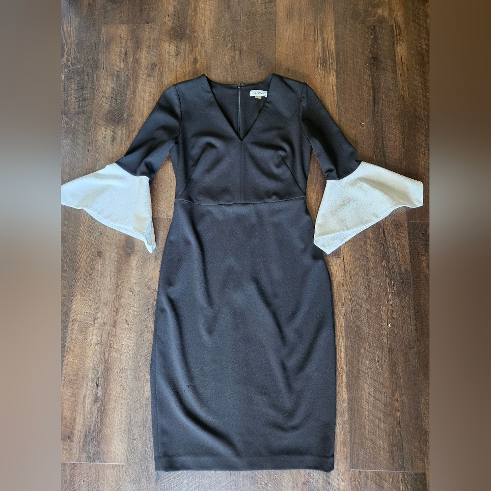 Calvin Klein Black Dress with White Bell Sleeves